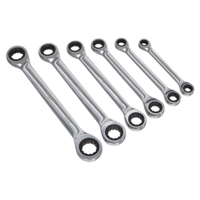 Double End Ratchet Ring Spanner Set 6pc Metric - S0636 - Farming Parts