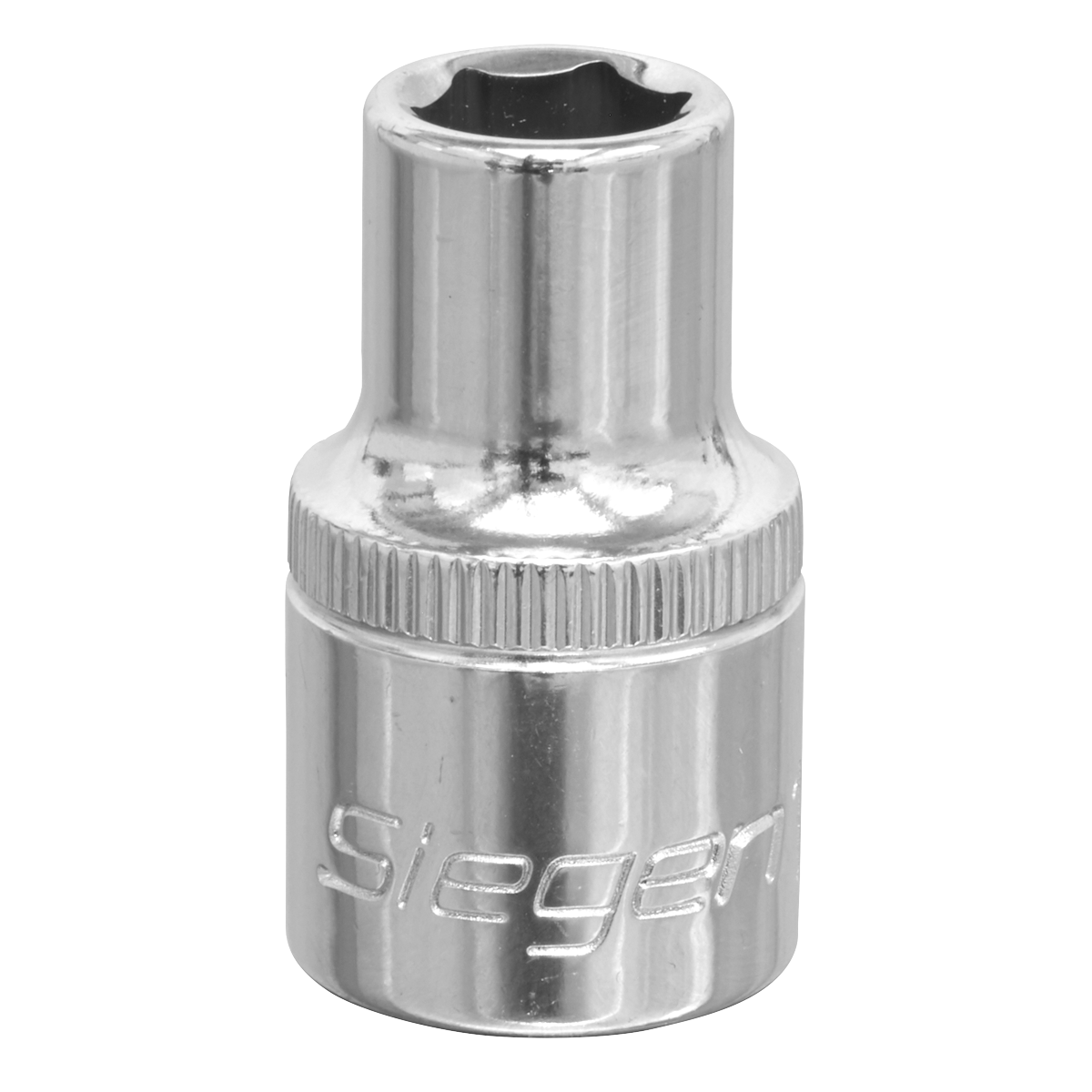 A high-quality Sealey WallDrive® Socket 10mm 1/2"Sq Drive (S0648), featuring a chrome finish, crafted from durable chrome vanadium steel and marked with the Siegen brand.