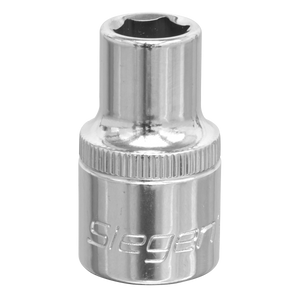 A high-quality Sealey WallDrive® Socket 10mm 1/2"Sq Drive (S0648), featuring a chrome finish, crafted from durable chrome vanadium steel and marked with the Siegen brand.