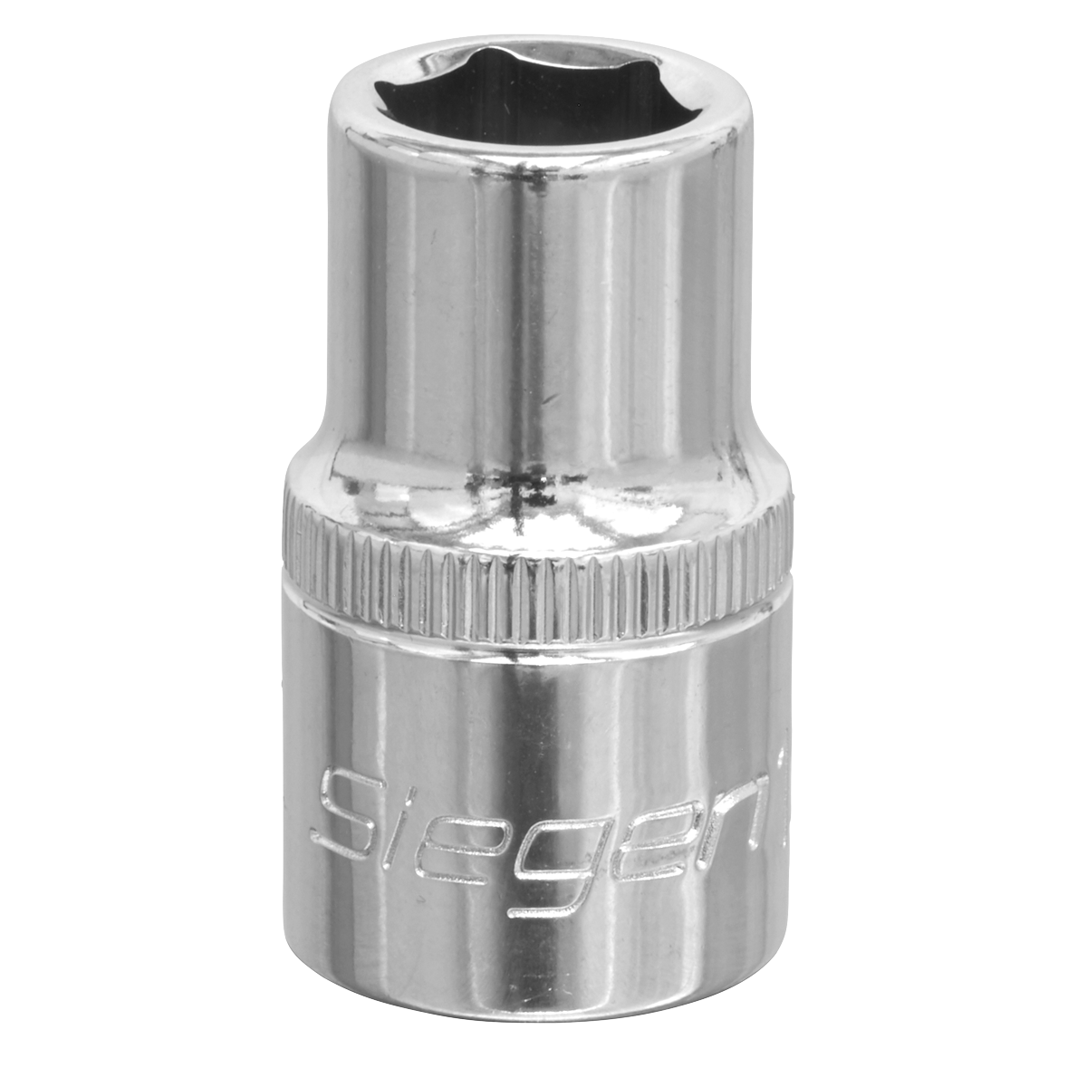 A shiny chrome WallDrive® socket wrench attachment, specifically the WallDrive® Socket 12mm 1/2"Sq Drive - S0650, crafted from Chrome Vanadium steel with the brand name "Sealey" elegantly engraved on it.