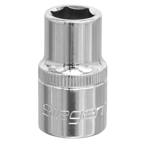 A shiny chrome WallDrive® socket wrench attachment, specifically the WallDrive® Socket 12mm 1/2"Sq Drive - S0650, crafted from Chrome Vanadium steel with the brand name "Sealey" elegantly engraved on it.