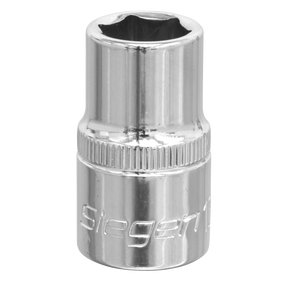 A shiny, metallic WallDrive® Socket 13mm 1/2"Sq Drive - S0651 for a socket wrench, crafted from durable Chrome Vanadium steel with the word "Siegen" engraved on its side, available under the Sealey brand.
