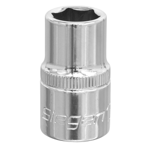 A shiny, metallic WallDrive® Socket 13mm 1/2"Sq Drive - S0651 for a socket wrench, crafted from durable Chrome Vanadium steel with the word "Siegen" engraved on its side, available under the Sealey brand.