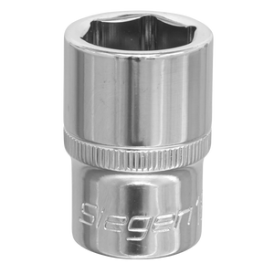 A shiny silver WallDrive® Socket 18mm 1/2"Sq Drive - S0656 with "Siegen by Sealey" engraved on its side.