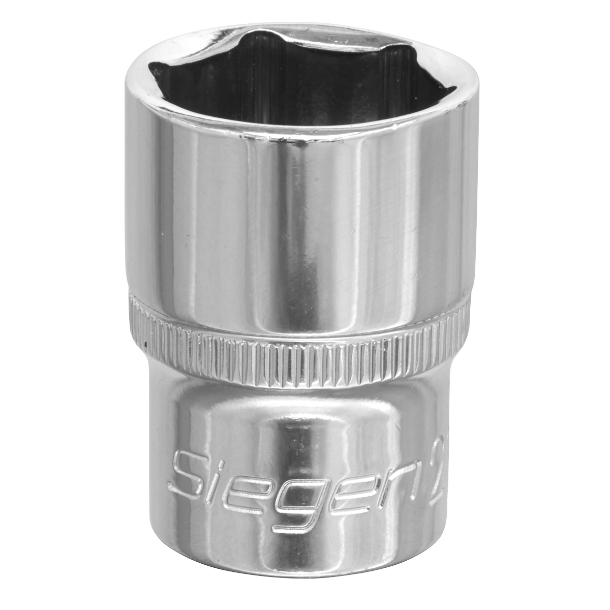 A shiny, metallic, cylindrical socket wrench head crafted from Chrome Vanadium steel with "Sealey" and "WallDrive® Socket 21mm 1/2"Sq Drive - S0658" engraved near the base. Quality tools like this WallDrive socket ensure durability and precision.