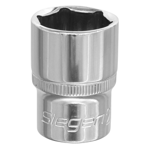 A shiny, metallic, cylindrical socket wrench head crafted from Chrome Vanadium steel with "Sealey" and "WallDrive® Socket 21mm 1/2"Sq Drive - S0658" engraved near the base. Quality tools like this WallDrive socket ensure durability and precision.