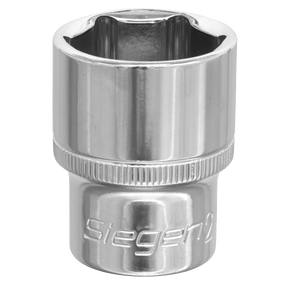 A shiny, metallic WallDrive® Socket 23mm 1/2"Sq Drive - S0660 made from Chrome Vanadium steel with the brand name "Sealey" engraved on it.