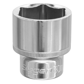 A shiny, metallic socket wrench head labeled “Sealey WallDrive® Socket 30mm 1/2"Sq Drive - S0664” with a durable Chrome Vanadium steel construction and a six-point WallDrive socket configuration.