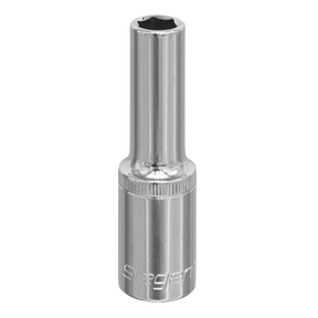 The Sealey WallDrive® Socket 10mm Deep 1/2"Sq Drive - S0666 is a metal socket tool with a shiny finish, crafted from Chrome Vanadium steel, designed for fitting over and turning fasteners such as nuts or bolts.