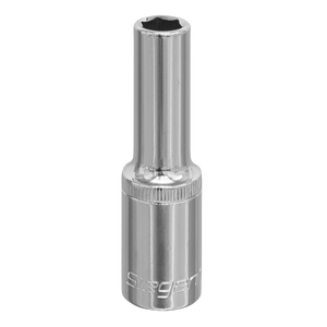 The Sealey WallDrive® Socket 10mm Deep 1/2"Sq Drive - S0666 is a metal socket tool with a shiny finish, crafted from Chrome Vanadium steel, designed for fitting over and turning fasteners such as nuts or bolts.