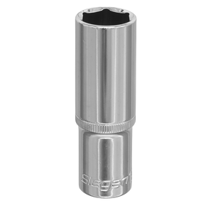 A WallDrive® Socket 19mm Deep 1/2"Sq Drive - S0675 with a chrome finish, manufactured by Sealey, featuring a durable Chrome Vanadium steel socket for reliable performance.