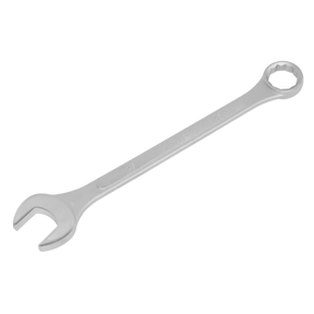 The Sealey Combination Spanner Super Jumbo 48mm - S0748, crafted from drop-forged steel, features an open-end jaw on one side and a box-end on the other side for tightening or loosening nuts and bolts. It comes with a lifetime guarantee for durability and reliability.