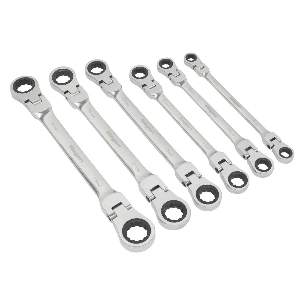 Flexi-Head Double End Ratchet Ring Spanner Set 6pc Metric - S0806 - Farming Parts