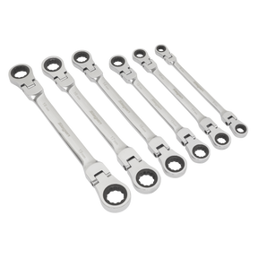Flexi-Head Double End Ratchet Ring Spanner Set 6pc Metric - S0806 - Farming Parts