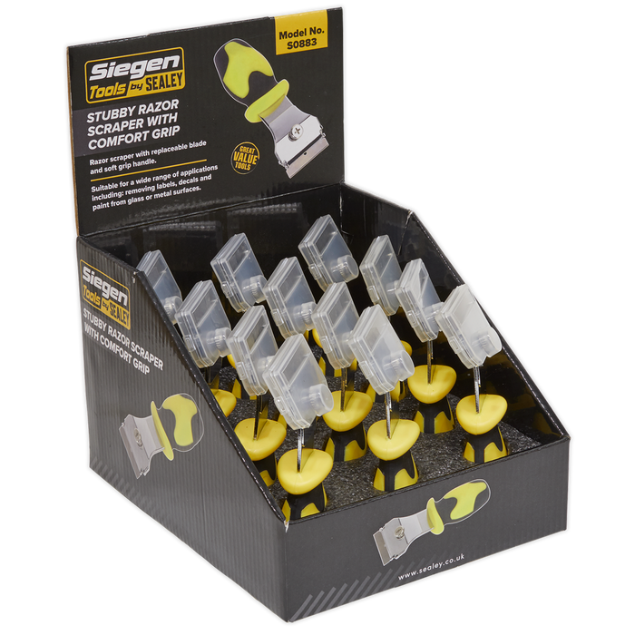 Sealey Razor Scraper with Comfort Grip Stubby Display Box of 12 S0883