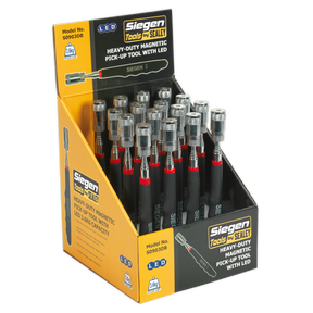Heavy-Duty Magnetic Pick-Up Tool with LED 3.6kg Capacity Display Box of 16 - S0903DB - Farming Parts