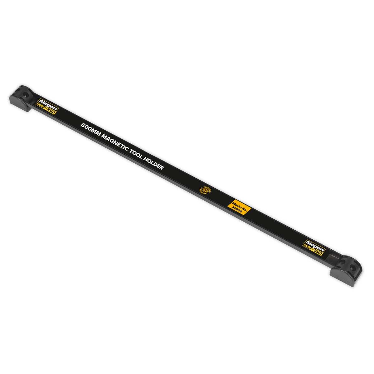 The Sealey Tool Holder Magnetic 600mm - S0906, featuring a black design with a yellow label, is perfect for efficient tool mounting.