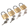 Brass Body Padlock with Brass Cylinder 40mm Keyed Alike Pack of 4 - S0992 - Farming Parts