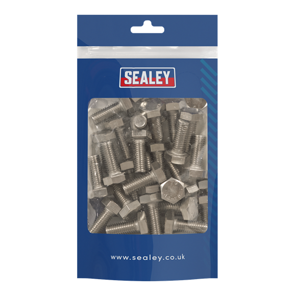 Sealey | Stainless Steel Hex Head Set Screw M10 X 25 A2, DIN 933 - Pack of 25 - S1025