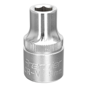 A WallDrive® Socket 9mm 1/2"Sq Drive - S1209 by Sealey, made from durable Chrome Vanadium steel, featuring a star-shaped opening and innovative WallDrive® socket configuration.