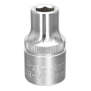 A WallDrive® Socket 9mm 1/2"Sq Drive - S1209 by Sealey, made from durable Chrome Vanadium steel, featuring a star-shaped opening and innovative WallDrive® socket configuration.