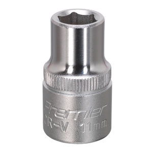 A close-up image of the Sealey WallDrive® Socket 11mm 1/2"Sq Drive - S1211, expertly crafted from Chrome Vanadium steel.