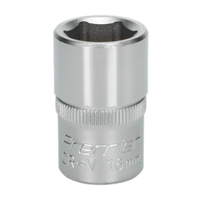 A 16mm Sealey WallDrive® Socket (S1216) with a 1/2" square drive and a knurled grip, designed for use with socket wrenches.