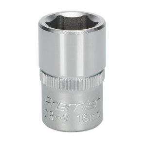 A 16mm Sealey WallDrive® Socket (S1216) with a 1/2" square drive and a knurled grip, designed for use with socket wrenches.