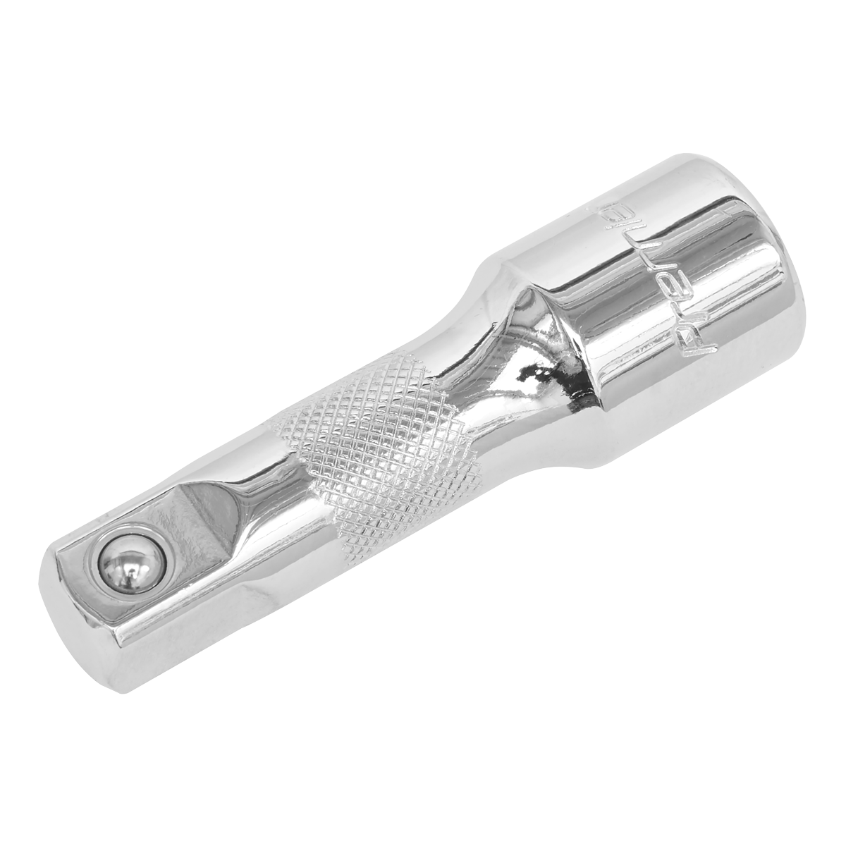 A Sealey Extension Bar 75mm 1/2"Sq Drive - S12E75, crafted from Chrome Vanadium steel with a knurled grip, designed for professional use to fit between a ratchet and socket for extended reach.