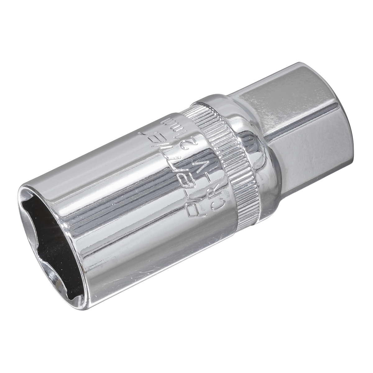 The Sealey Spark Plug Socket 21mm 1/2"Sq Drive - S12SP14, crafted from robust Chrome Vanadium steel, showcases clearly engraved size markings on the side. A valuable addition to any hand tool collection, it excels in addressing both surface and deep-seated spark plug requirements.