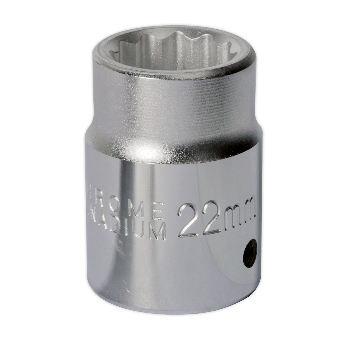 A Sealey WallDrive® Socket 22mm 3/4"Sq Drive - S34/22, constructed from Chrome Vanadium steel and featuring a 12-point WallDrive® interior, is ideal for use with a ratchet or wrench.