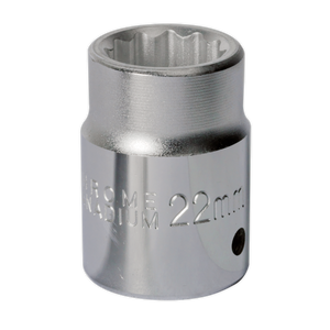 A Sealey WallDrive® Socket 22mm 3/4"Sq Drive - S34/22, constructed from Chrome Vanadium steel and featuring a 12-point WallDrive® interior, is ideal for use with a ratchet or wrench.