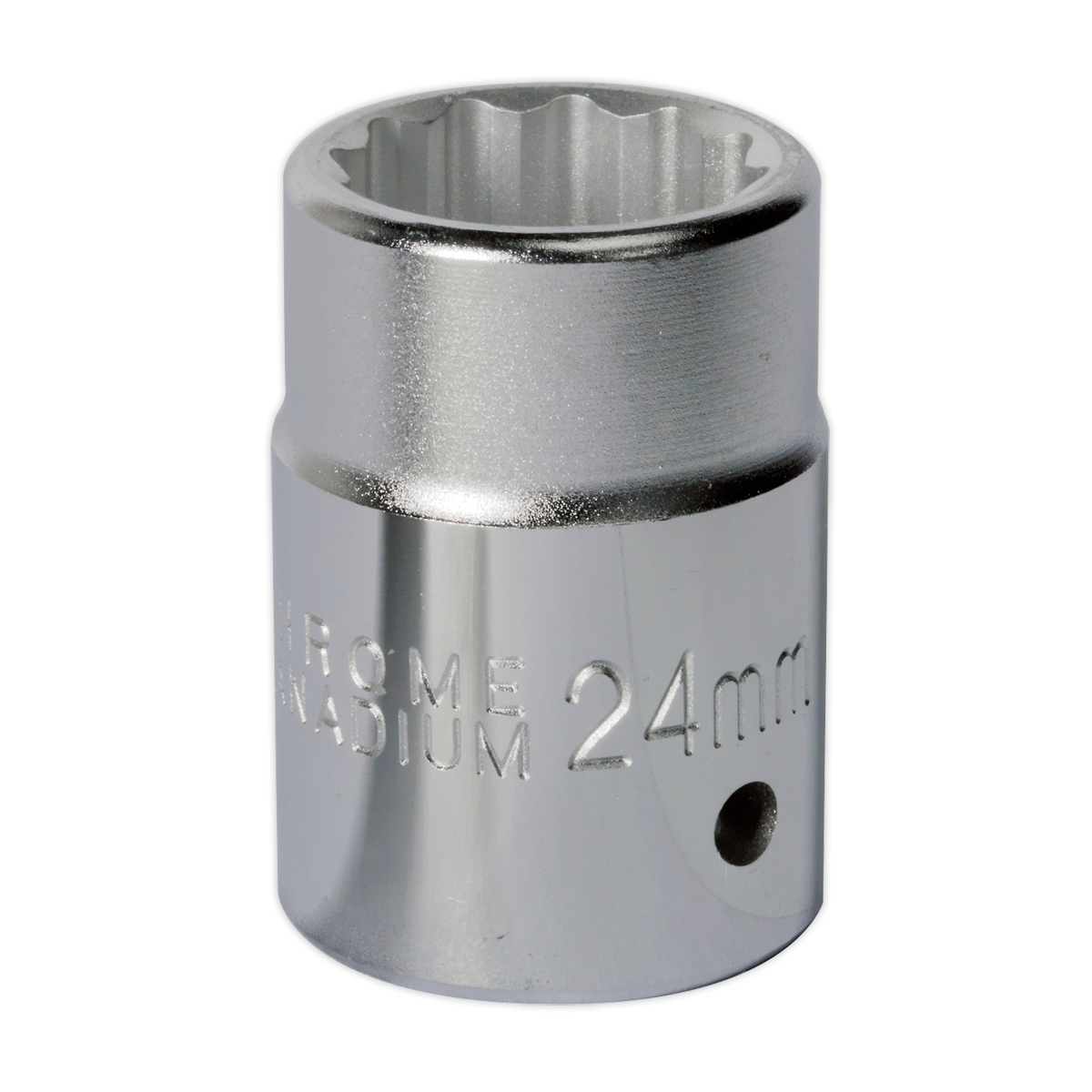 A 24mm WallDrive® socket, model S34/24, with a 3/4" square drive crafted from premium Chrome Vanadium steel by Sealey, part of their Premier Hand Tools collection.