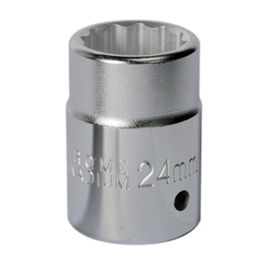 A 24mm WallDrive® socket, model S34/24, with a 3/4" square drive crafted from premium Chrome Vanadium steel by Sealey, part of their Premier Hand Tools collection.