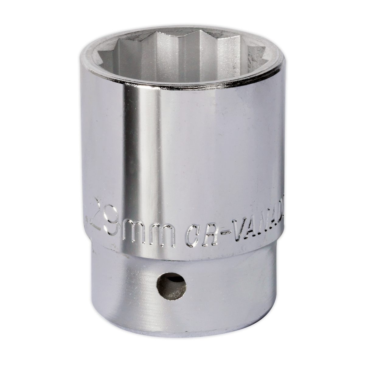 A chrome-plated WallDrive® Socket with "29mm CR-VANADIUM" inscribed on its side, showcasing Sealey's quality, used for loosening or tightening bolts and nuts.