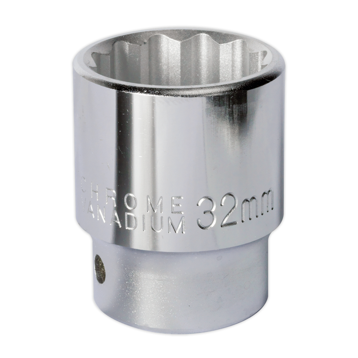 The Sealey WallDrive® Socket 32mm 3/4"Sq Drive - S34/32 is made from Chrome Vanadium steel and features a 12-point WallDrive® configuration, making it perfect for tightening or loosening bolts and nuts for Premier Hand Tools users.