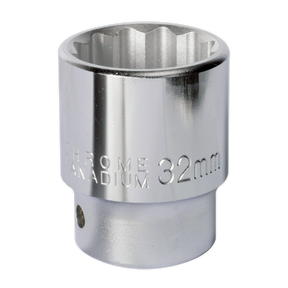 The Sealey WallDrive® Socket 32mm 3/4"Sq Drive - S34/32 is made from Chrome Vanadium steel and features a 12-point WallDrive® configuration, making it perfect for tightening or loosening bolts and nuts for Premier Hand Tools users.