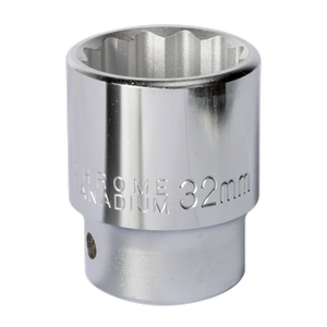 The Sealey WallDrive® Socket 32mm 3/4"Sq Drive - S34/32 is made from Chrome Vanadium steel and features a 12-point WallDrive® configuration, making it perfect for tightening or loosening bolts and nuts for Premier Hand Tools users.