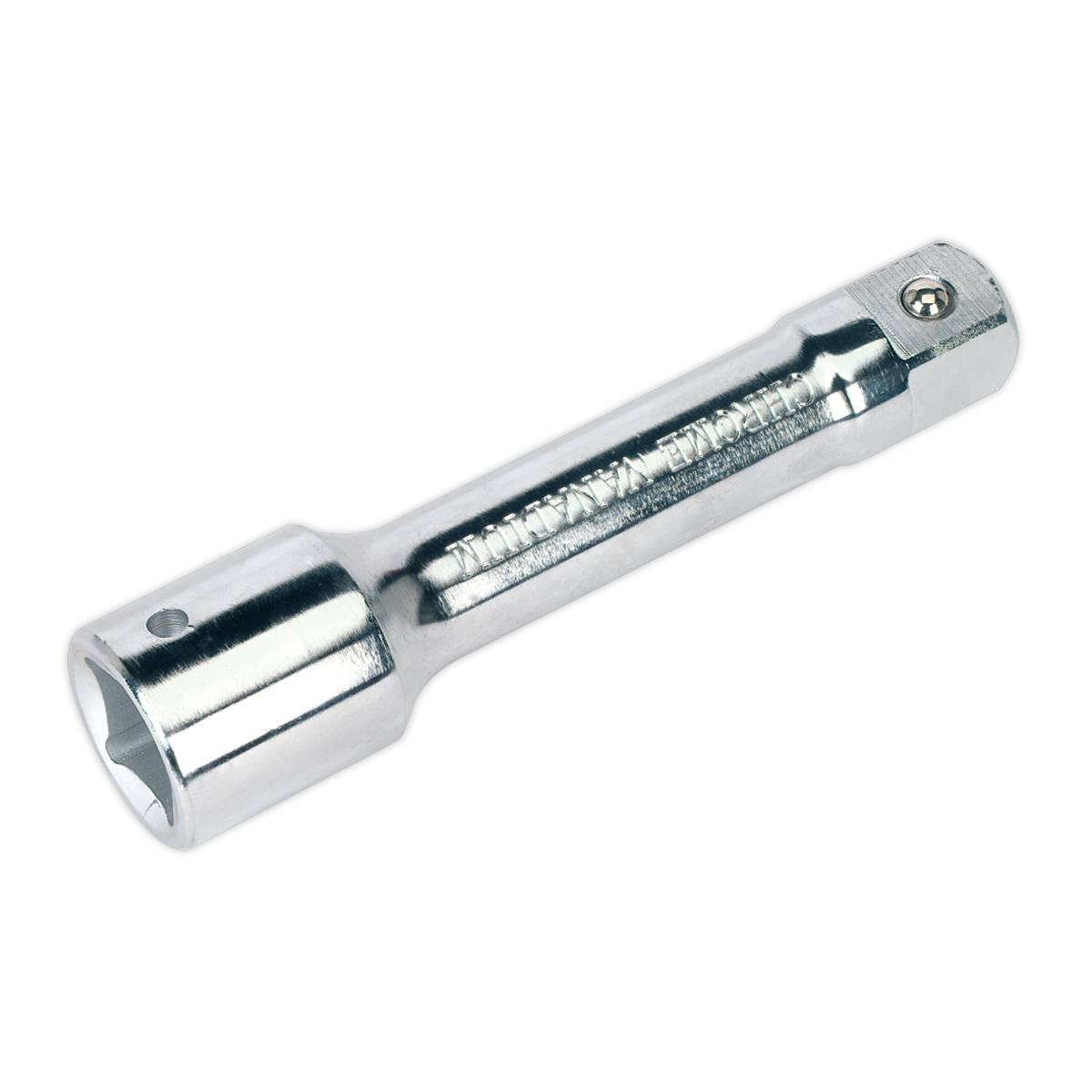 The Sealey Extension Bar 150mm 3/4"Sq Drive - S34/E150 is a robust chrome socket extension tool crafted from high-quality Chrome Vanadium steel, featuring a hexagonal connector end and a cylindrical body designed for optimal performance and corrosion resistance.