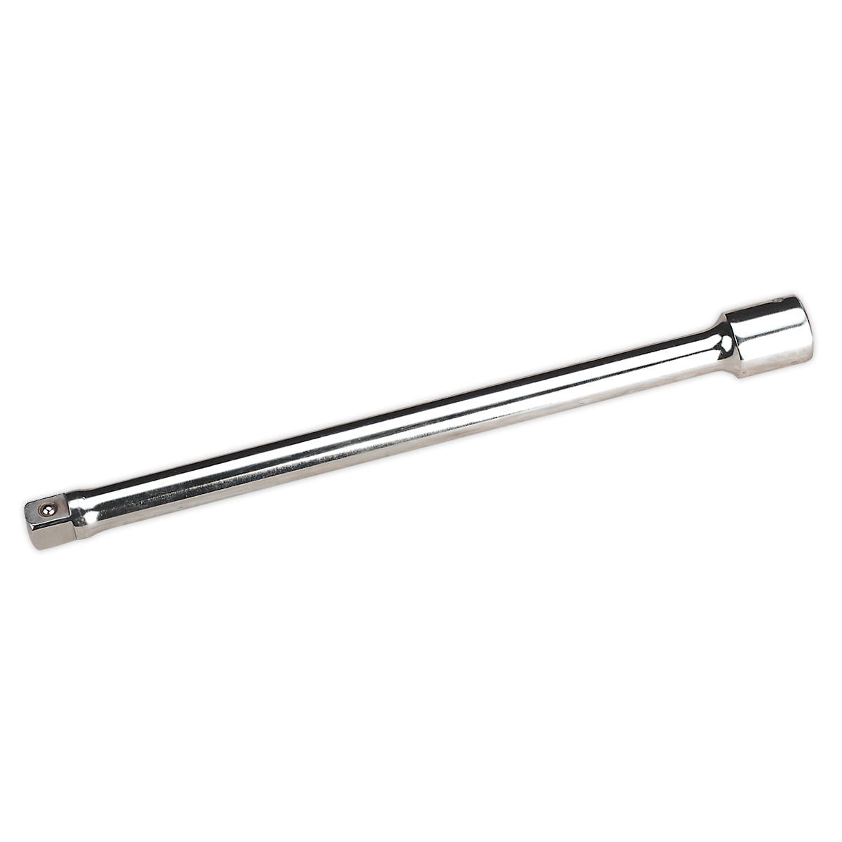 The Sealey Extension Bar 400mm 3/4"Sq Drive - S34/E400 is a shiny, metal socket wrench extension bar crafted from Chrome Vanadium steel with a square drive end, renowned for its exceptional corrosion resistance. Sealey's Premier Hand Tools quality ensures durability and reliability for any task.