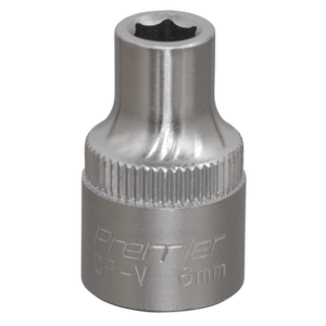 The Sealey WallDrive® Socket 6mm 3/8"Sq Drive - S3806 is crafted from durable chrome-vanadium steel, featuring a precise hex opening and an engraved Sealey brand name. Ideal for enhancing your Hand Tools collection.