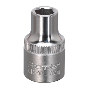 The Sealey WallDrive® Socket 7mm 3/8"Sq Drive - S3807, crafted from cold-forged Chrome Vanadium steel with a chrome finish, is designed for tightening or loosening nuts and bolts. This Premier Hand Tools product features the advanced WallDrive® socket configuration for superior performance.