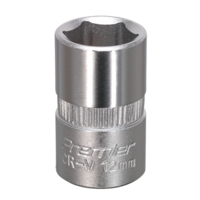 The Sealey WallDrive® Socket 12mm 3/8"Sq Drive - S3812 is a high-quality hand tool made of Chrome Vanadium steel, designed for use with a ratchet or wrench to tighten or loosen fasteners. This Premier CR-V socket ensures durability and optimal performance.