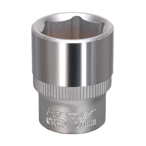 A Sealey WallDrive® Socket 17mm 3/8" Sq Drive (S3817) made from chrome vanadium steel, featuring Premier Hand Tools' six-point design.