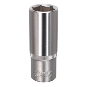 A Sealey WallDrive® Socket 17mm Deep 3/8"Sq Drive (S3817D) made from chrome vanadium steel, featuring a polished finish and backed by a lifetime guarantee.