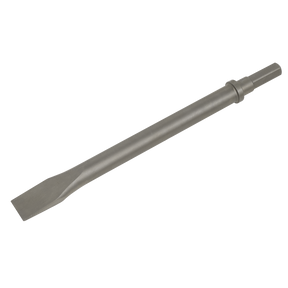 The Sealey Flat Chisel 250mm for SA120 - SA120/F features a hexagonal shank and a broad, flat tip. Made of metal with a smooth, polished surface, it is ideal as an air hammer accessory. This chisel includes a 12.7 x 47mm hex shank fitting, ensuring compatibility with the SA120 Air Hammer.