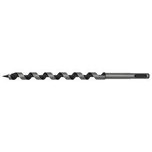 The Sealey SDS Plus Auger Wood Drill Ø13 x 235mm - SA13X235 is a long, metallic drill bit featuring a spiral groove and screw point, engineered for cutting through wood or other materials.