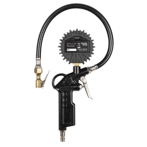 Digital Pistol Grip Tyre Inflator with Clip-On Connector - SE-SA332D