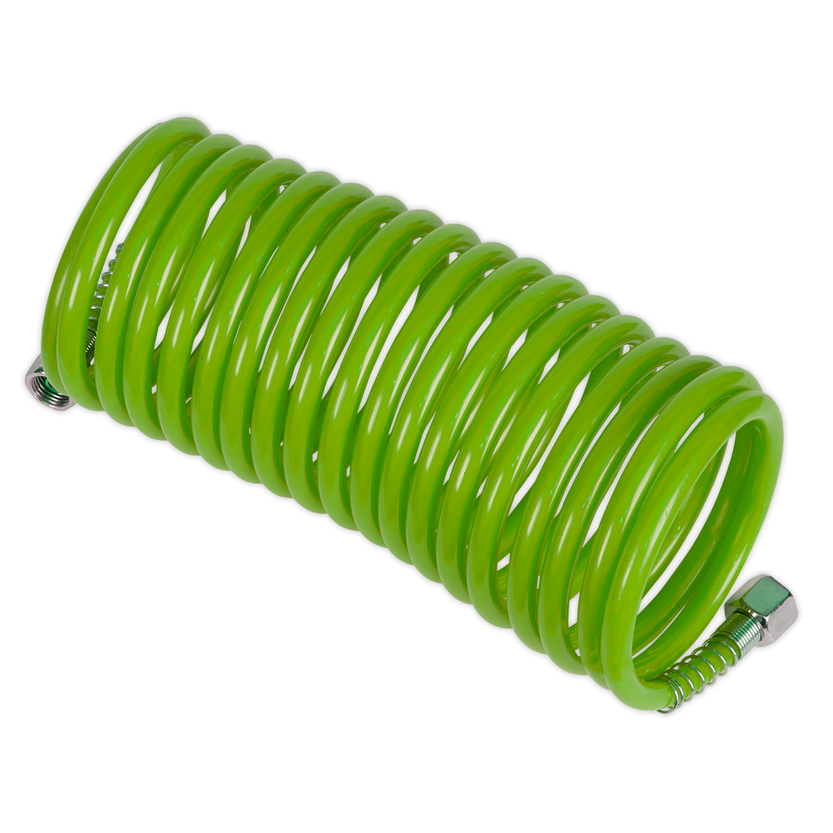 PE Coiled Air Hose 5m x Ø5mm with 1/4"BSP Unions - Green - SA335G - Farming Parts