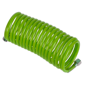 PE Coiled Air Hose 5m x Ø5mm with 1/4"BSP Unions - Green - SA335G - Farming Parts